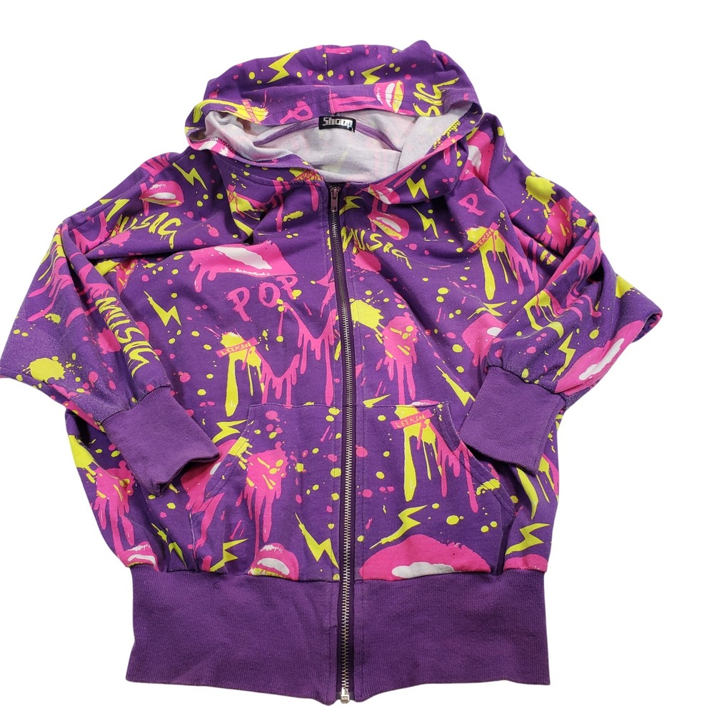 Graffiti Lips Music Pop Art Zip Up Hoodie‎ Purple Pink Yellow Graphic